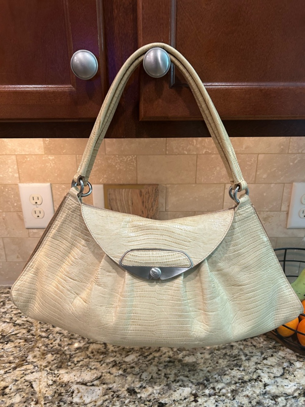 FURLA BRERA CREAM SNAKE/LIZARD SHOULDER BAG